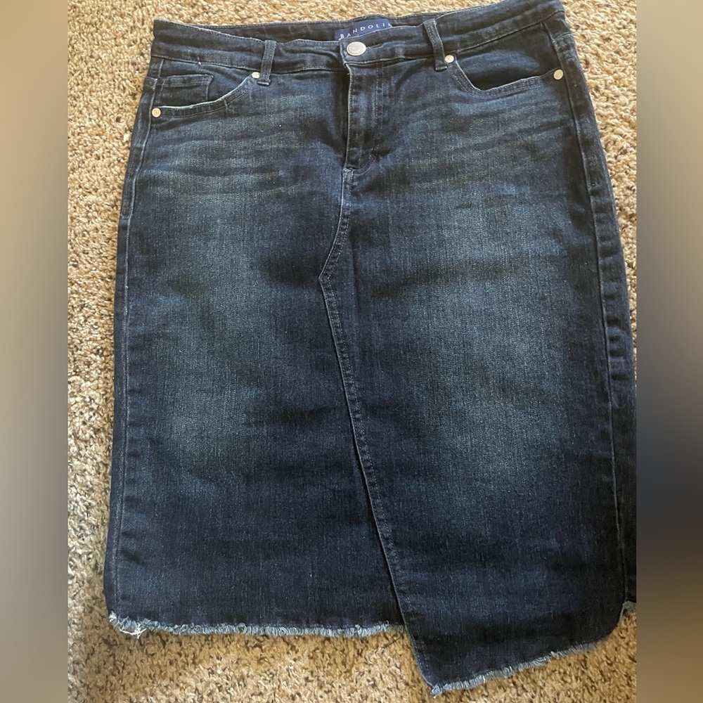Blue denim knee length skirt
